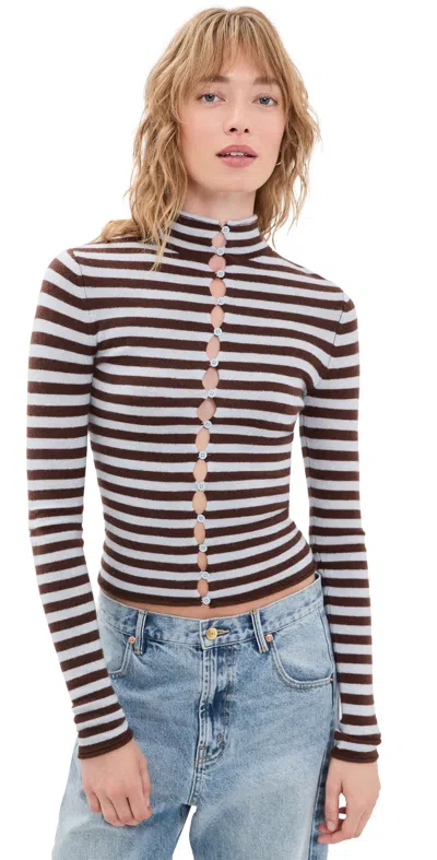 Guizio Fitted Knit Crew Neck Blue/brown Stripe