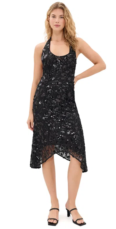 Guizio Gisele Sequin Lace Dress Black
