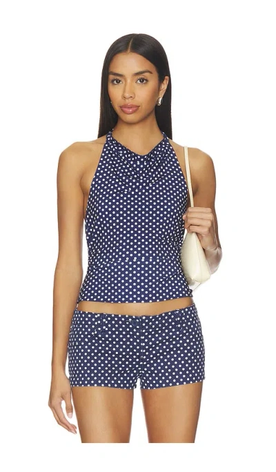 Guizio Halter Cowl Neck Top In Blue