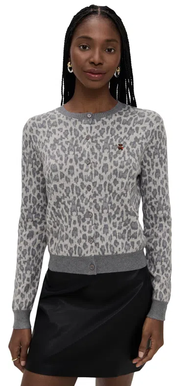 Guizio June Relaxed Cardigan Grey Leopard In Animal Print