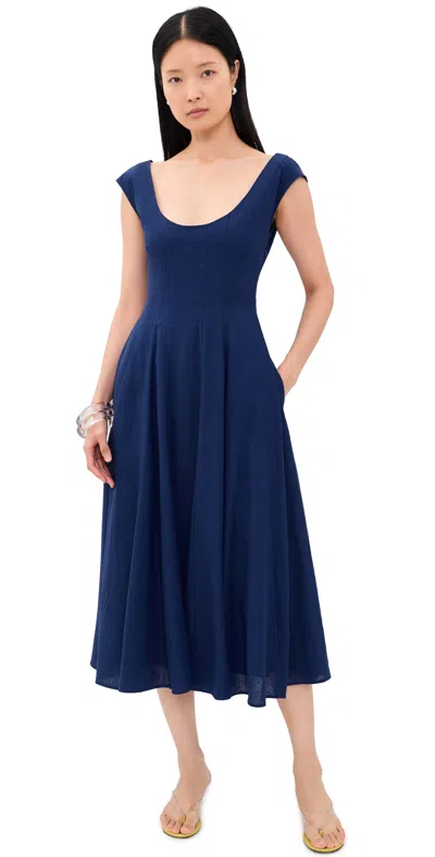 Guizio Leila Linen Dress Navy In Blue