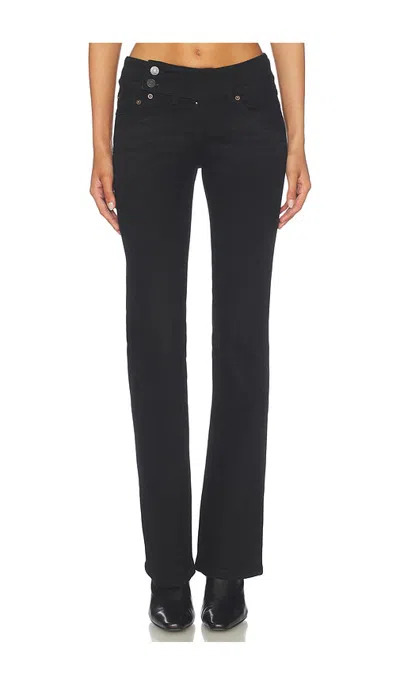 Guizio Malia Low Rise Belted Flare Denim Jeans In Black