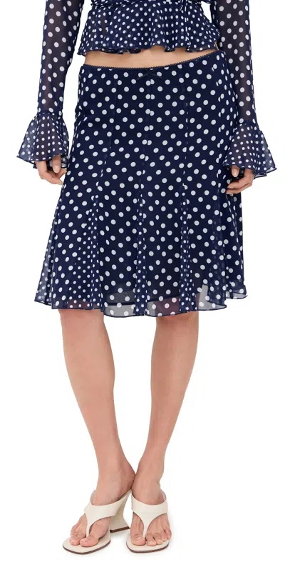 Guizio Mixed Godet Paloma Skirt Navy Dot In Blue