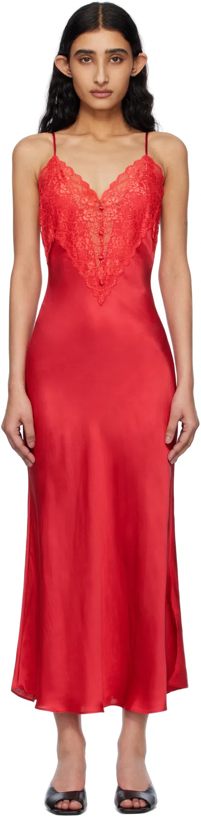 Guizio Red Nova Slip Maxi Dress