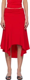 Guizio Red Soffiano Midi Skirt In Red