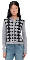 Guizio Relaxed Argyle Cardigan Heather Grey In Gray