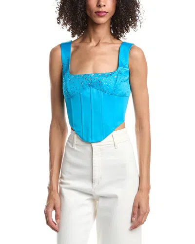 Guizio Satin Beaded Lace-up Bustier In Blue