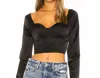 Guizio Satin Bustier Crop Top Long Sleeve In Black In Black