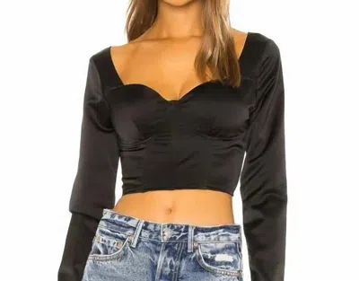 Guizio Satin Bustier Crop Top Long Sleeve In Black