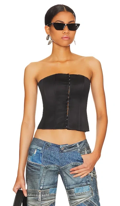 Guizio Satin Corset Top In Black