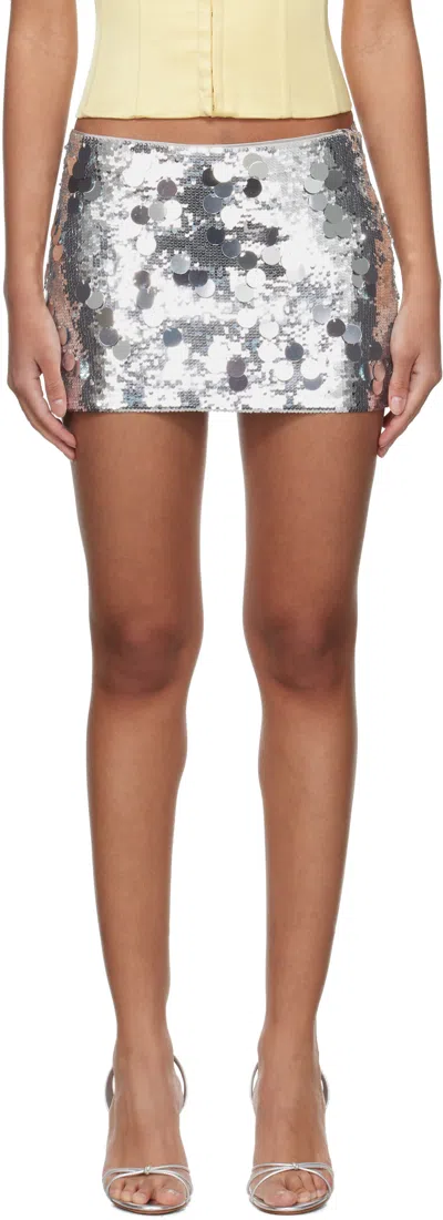 Guizio Silver Low Rise Paillette Miniskirt