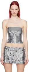 GUIZIO SILVER SEQUINNED TUBE TOP