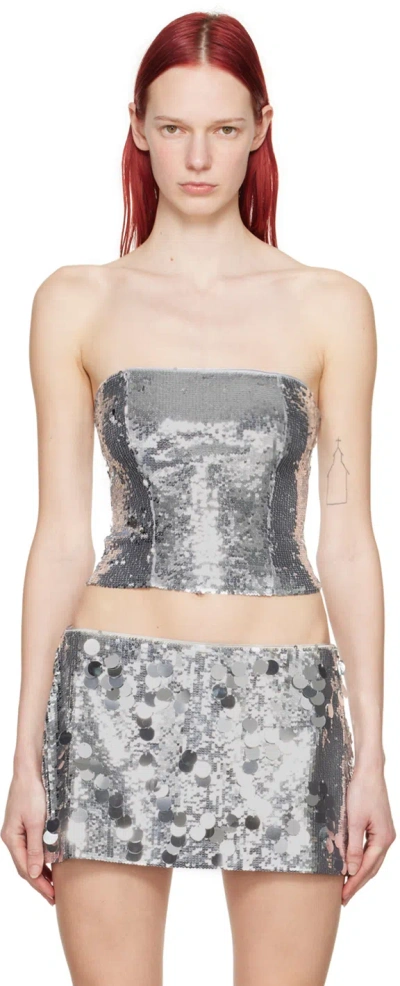 GUIZIO SILVER SEQUINNED TUBE TOP