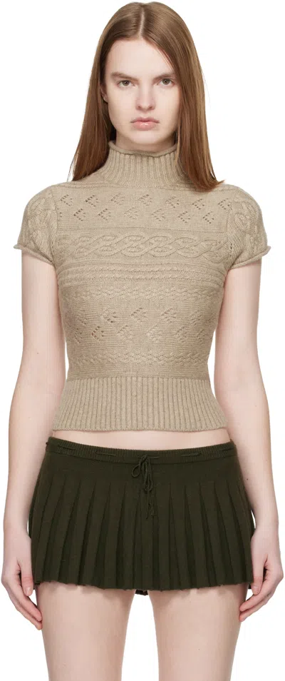 Guizio Taupe Vivienne Short Sleeve Cable Turtleneck In Nude