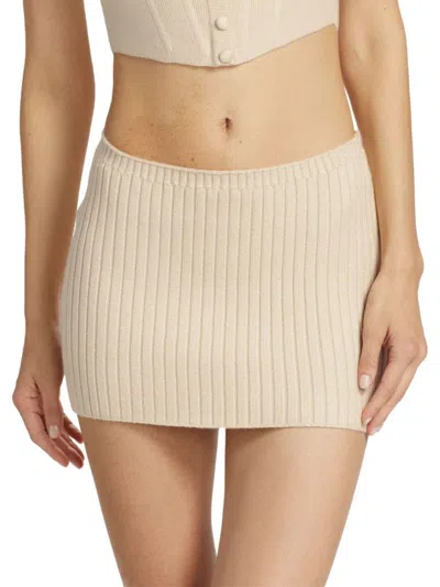 Guizio Women's Ribbed Knit Micro Mini Skirt In Cream