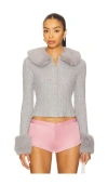 Guizio X Revolve Heart Faux Fur Knit Cardigan In Gray