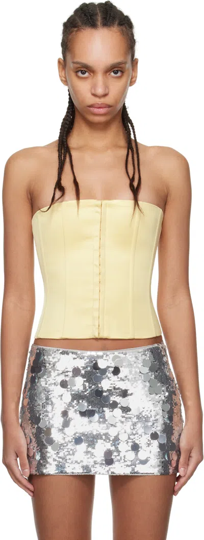 Guizio Yellow Straight Neck Tank Top In Cream