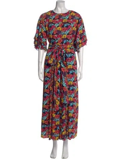 Pre-owned Gül Hürgel Floral Print Long Dress In Black