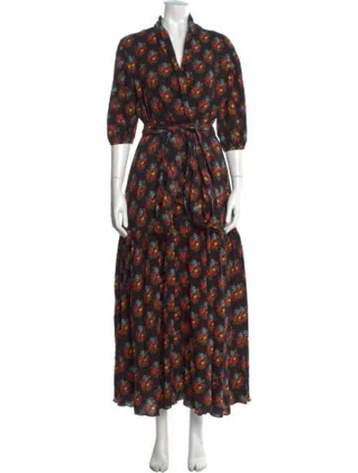 Pre-owned Gül Hürgel Floral Print Long Dress In Black