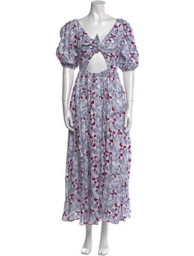 Pre-owned Gül Hürgel Floral Print Long Dress In Blue
