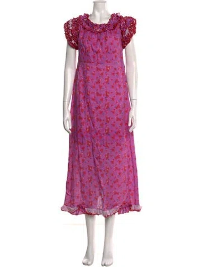Pre-owned Gül Hürgel Floral Print Long Dress In Purple