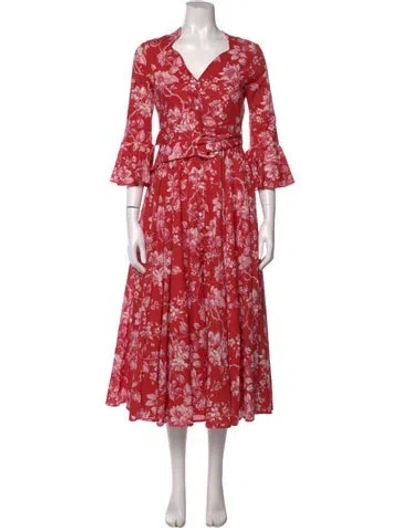 Pre-owned Gül Hürgel Floral Print Long Dress In Red