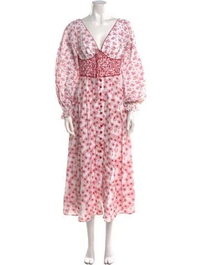 Pre-owned Gül Hürgel Floral Print Long Dress In White