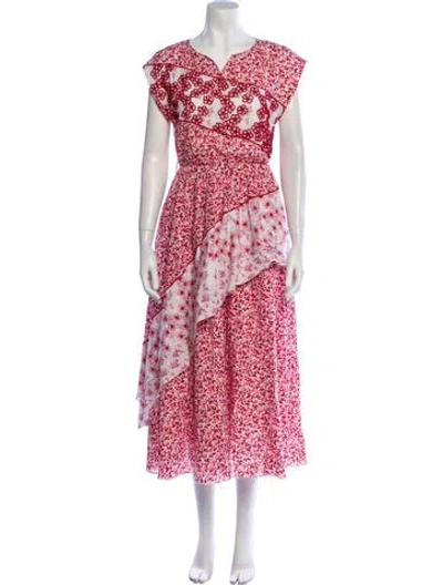 Pre-owned Gül Hürgel Floral Print Long Dress In White