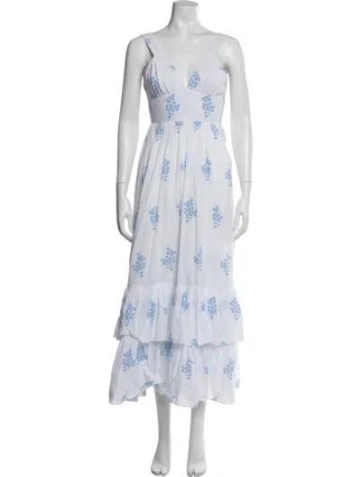 Pre-owned Gül Hürgel Floral Print Long Dress In White