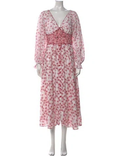 Pre-owned Gül Hürgel Floral Print Long Dress In White