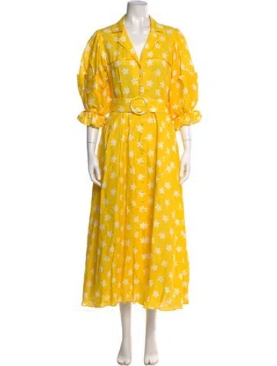 Pre-owned Gül Hürgel Floral Print Long Dress In Yellow