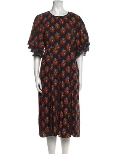 Pre-owned Gül Hürgel Floral Print Midi Length Dress In Black