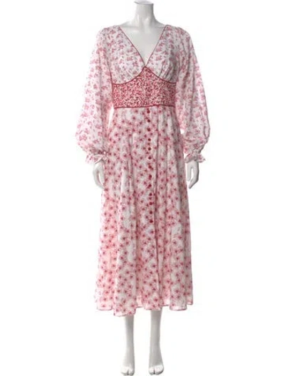 Pre-owned Gül Hürgel Floral Print Midi Length Dress W/ Tags In White
