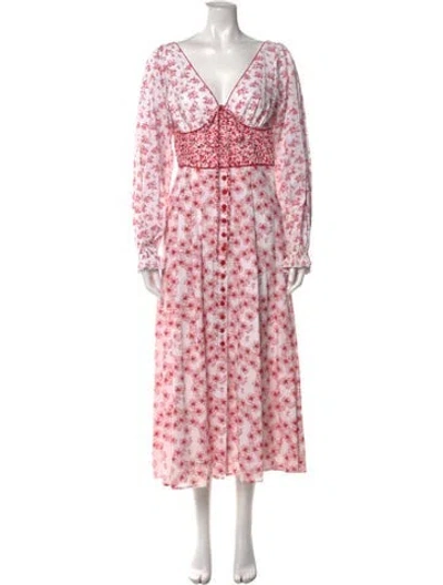 Pre-owned Gül Hürgel Floral Print Midi Length Dress In White