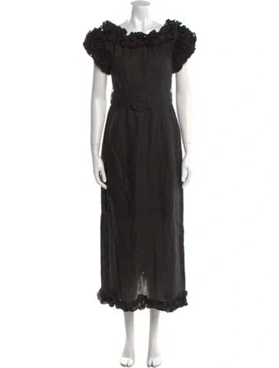 Pre-owned Gül Hürgel Linen Long Dress In Black