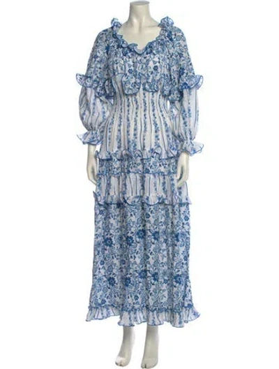 Pre-owned Gül Hürgel Linen Long Dress In Blue