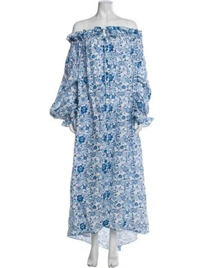 Pre-owned Gül Hürgel Linen Long Dress In Blue