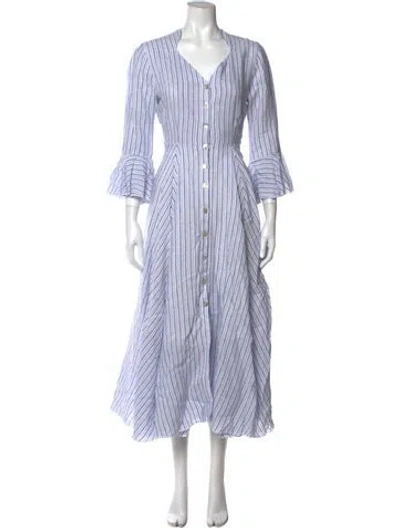 Pre-owned Gül Hürgel Linen Long Dress In Blue