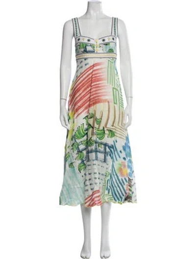 Pre-owned Gül Hürgel Linen Long Dress In Green