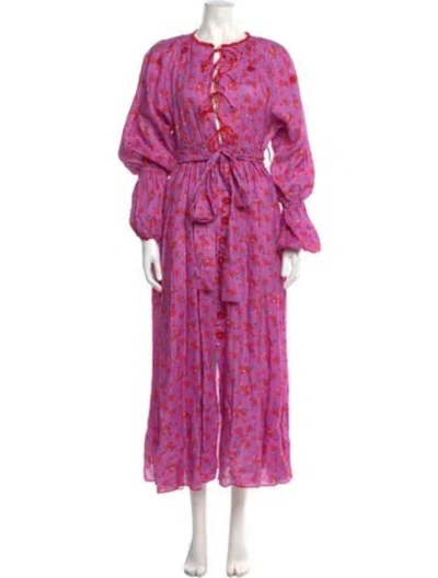 Pre-owned Gül Hürgel Linen Long Dress In Purple