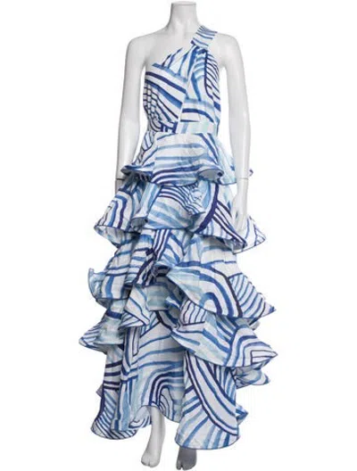 Pre-owned Gül Hürgel Linen Long Dress W/ Tags In Blue/white