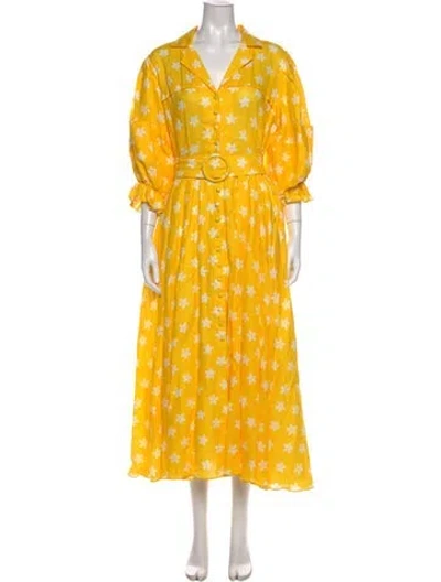 Pre-owned Gül Hürgel Linen Long Dress In Yellow
