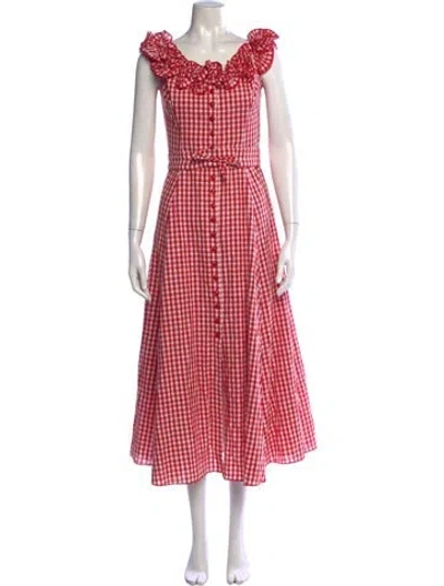 Pre-owned Gül Hürgel Linen Midi Length Dress In Neutrals/red
