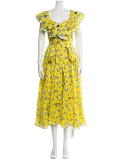 Pre-owned Gül Hürgel Linen Midi Length Dress In Yellow