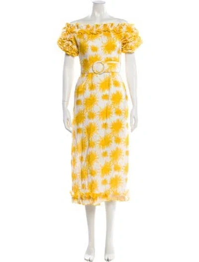 Pre-owned Gül Hürgel Linen Midi Length Dress In Yellow