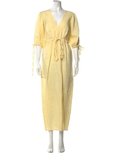 Pre-owned Gül Hürgel Linen Midi Length Dress In Yellow