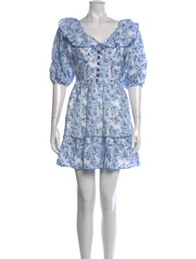 Pre-owned Gül Hürgel Linen Mini Dress W/ Tags In Blue
