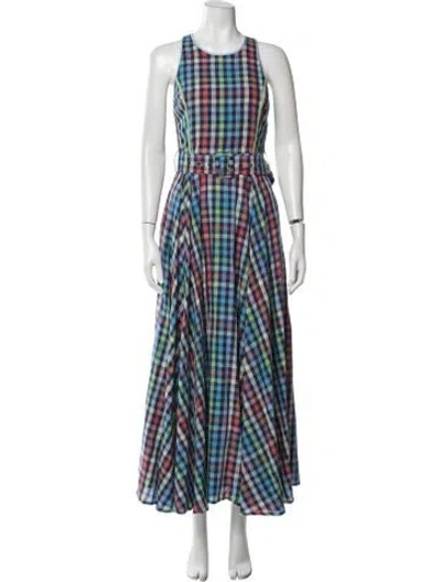 Pre-owned Gül Hürgel Plaid Print Long Dress In Blue