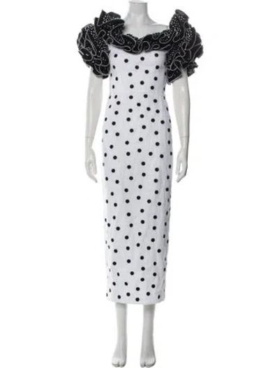 Pre-owned Gül Hürgel Polka Dot Print Long Dress In White