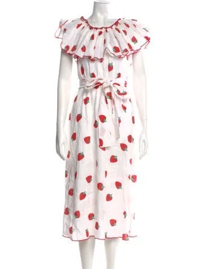 Pre-owned Gül Hürgel Polka Dot Print Midi Length Dress In White